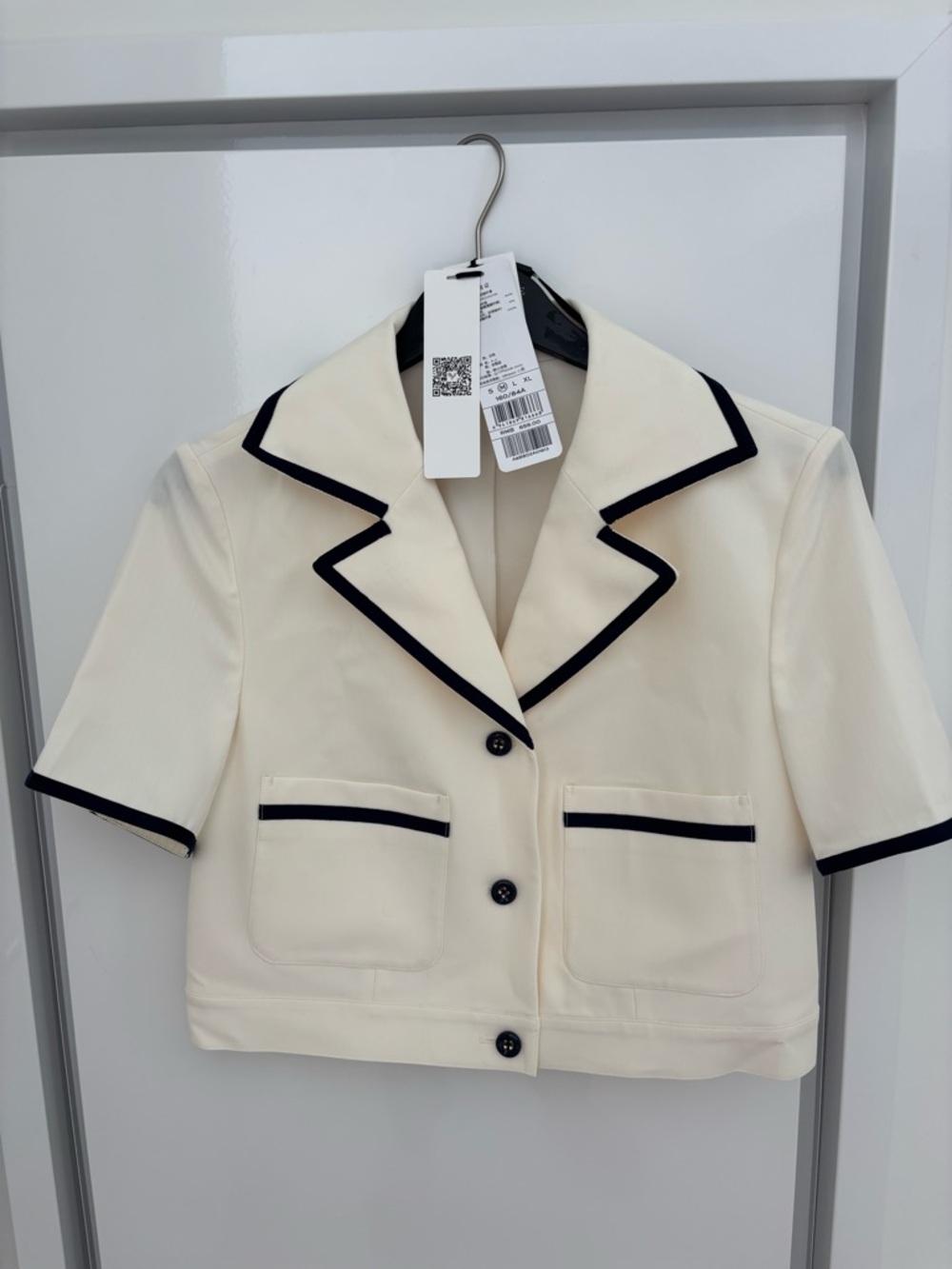 Only Cream Short-Sleeve Blazer with Black Piping